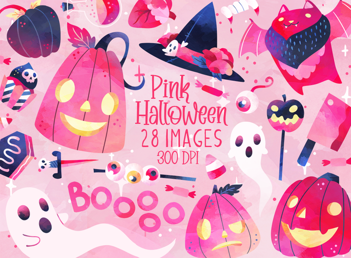 Pink Halloween Graphics Set