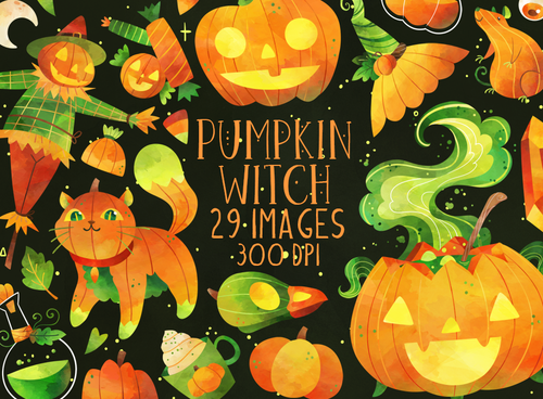 Pumpkin Witch Graphics Set