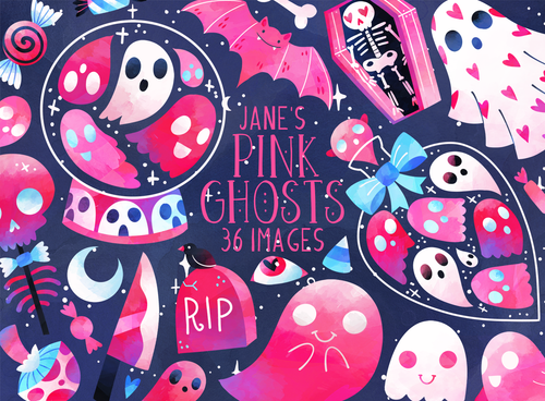 Halloween Pink Ghosts Graphics Set