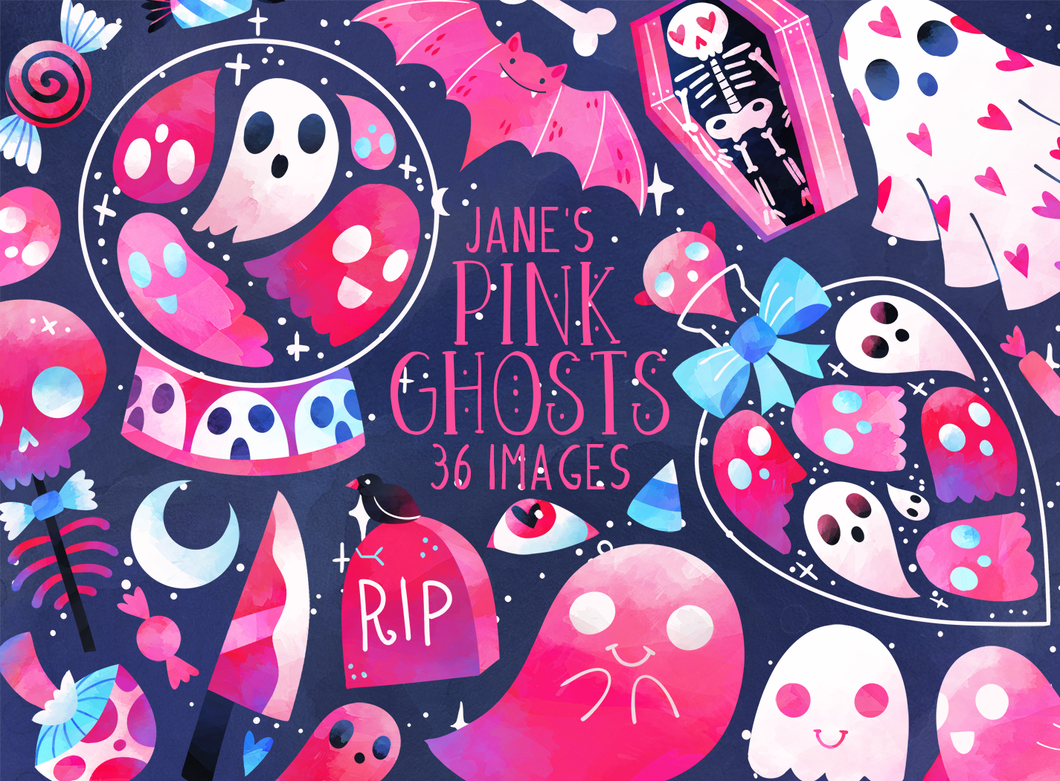 Halloween Pink Ghosts Graphics Set