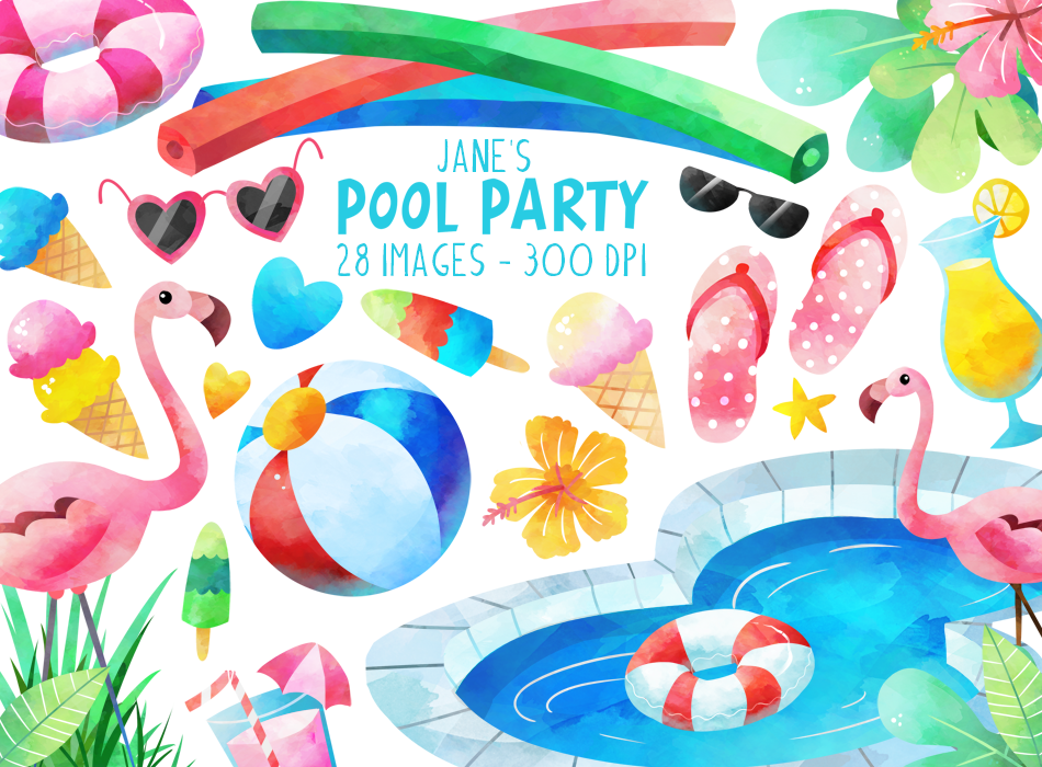 POOL PARTY kit 1 Clipart & Papers 29 Png Clipart Files 20 -  Israel
