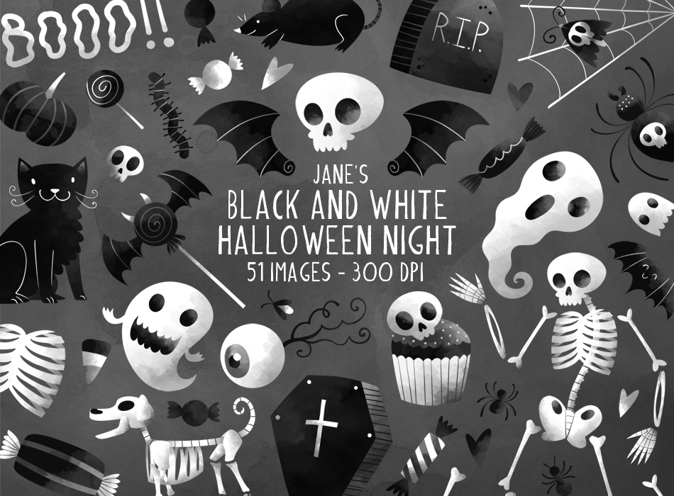 Black and White Halloween Graphics Set