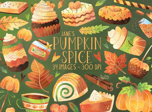 Watercolor Pumpkin Spice Graphics Set