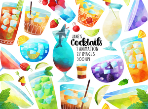 Watercolor Cocktail Graphics Set