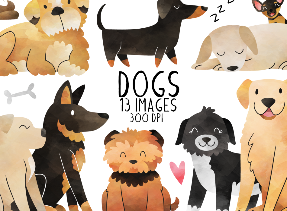Watercolor Dogs Graphics Set