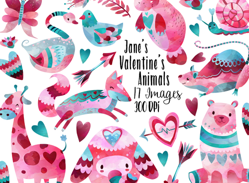 Valentines Day Animals Graphics Set