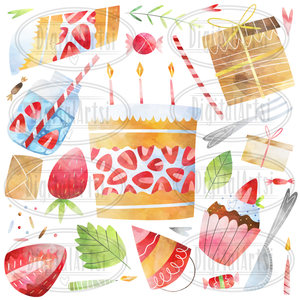 Strawberry Birthday Graphics Set