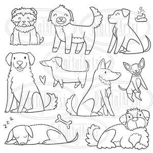 Lineart Dogs Stamps Graphics Set