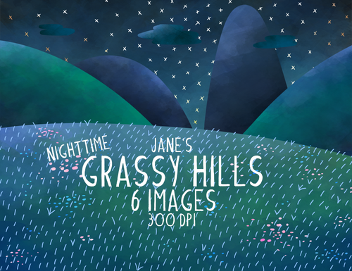 Grassy Field Night Sky Graphics Set